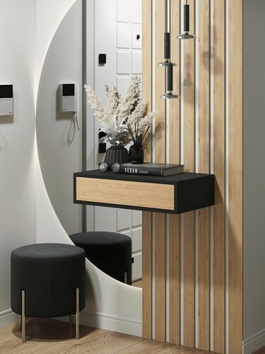 Изображение товара Туалетный столик цвет чёрный - дуб, ящик открывание push-to-open, 60х34х15 см