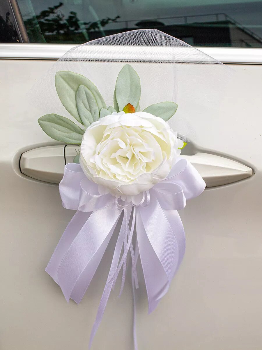 Украшение на ручки и зеркала свадебной машины авто молодожен