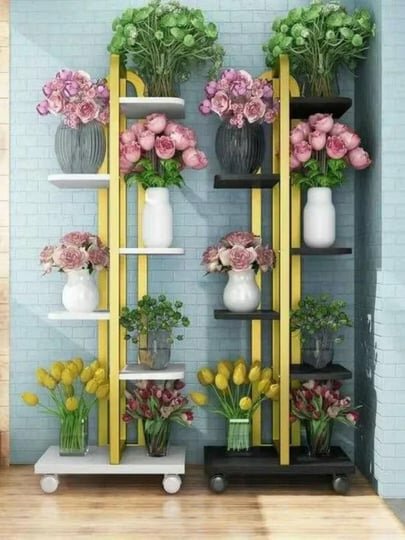 Железная подставка для цветов из 5 слоев для украшение сада цвет золотой 22x46x101см