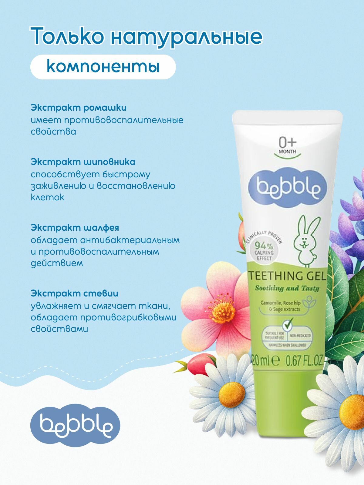 Гель для десен при прорезывании зубов детский Bebble, 20 мл — фото 1