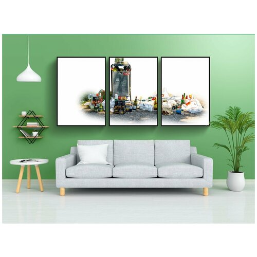 фото Набор модулных постеров для интерьера "мусор, трата, мусорное ведро" 60x90 см. в тубусе, без рамки lotsprints