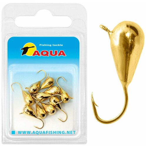 фото Мормышка вольфрамовая aqua "капля с ушком", диаметр - 4,0mm, вес – 1,15g, крючок - gamakatsu №14, цвет-золото (10шт в блистере)