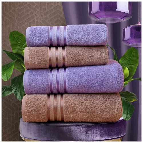 фото Набор из 4 полотенец harmonika цвет: сиреневый, коричневый (50х80 см - 2 шт, 70х130 см - 2 шт) dome
