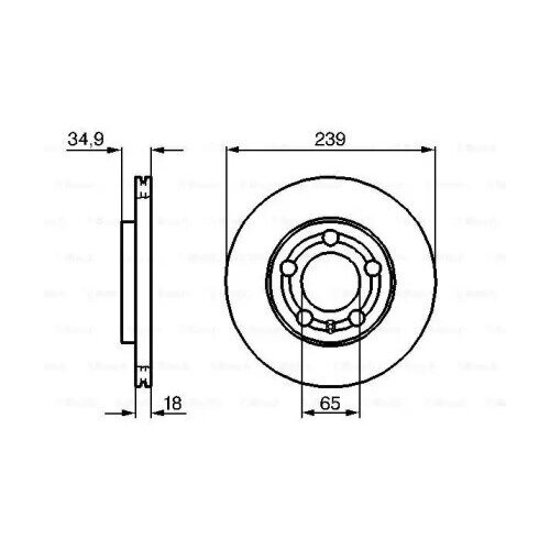 Диск тормозной SKODA FABIA 1.0-1.9 99-/VW POLO 1.2-1.4 01- передний D 239мм, BOSCH, 0 986 479 036