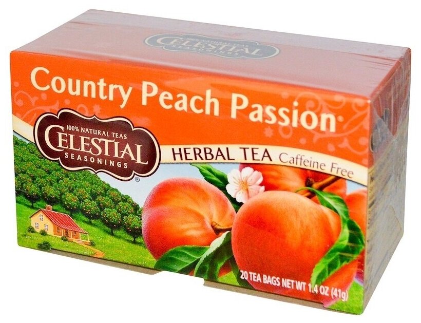 Celestial Seasonings, чай травяной, Country Peach Passion, без кофеина, 20 чайных пакетиков, 41 г