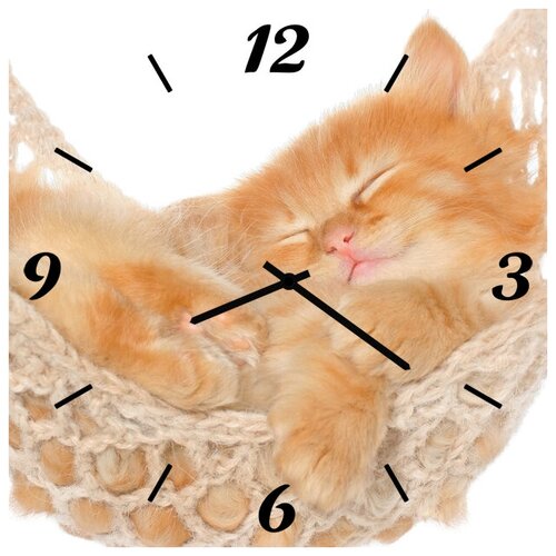 фото Svs настенные часы svs 3502057 спящий рыжий котенок