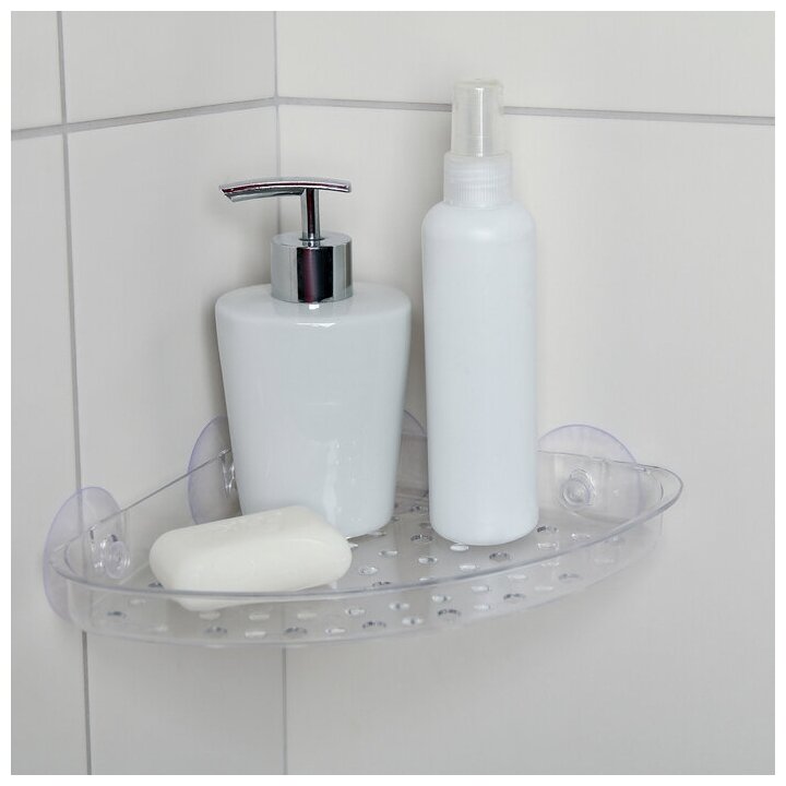 Полочка в ванную комнату угловая на присосках Bath Collection, 19×19×3 см, цвет микс - фотография № 1