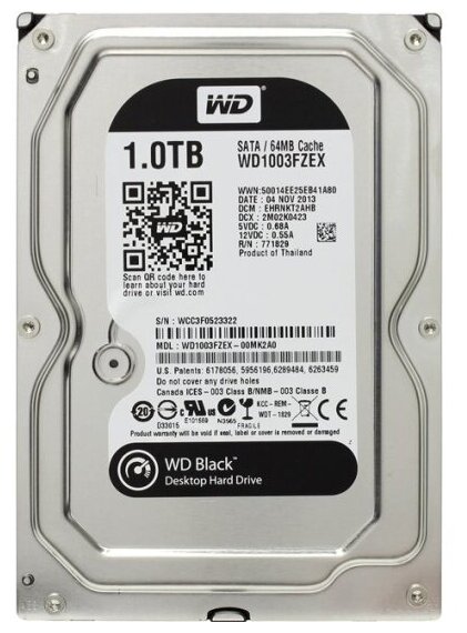 Жесткий диск 3.5" Western Digital WD Black 1 ТБ, SATA III, 64 Mb, 7200 rpm (WD1003FZEX)