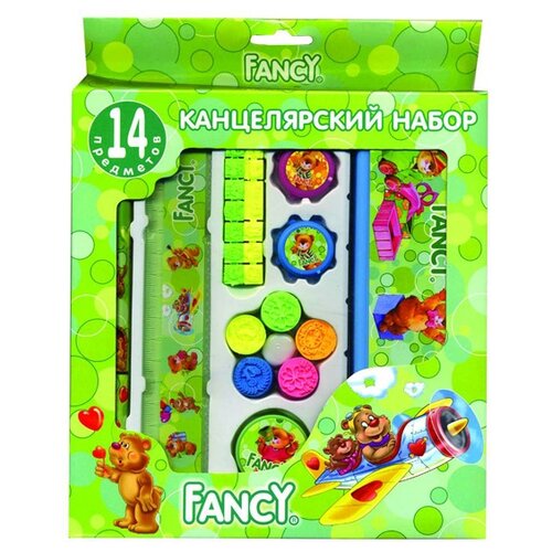 Набор канцелярский FANCY,14 предметов, в карт.штаковке, ассорти 4 цвета FSS102/14/1