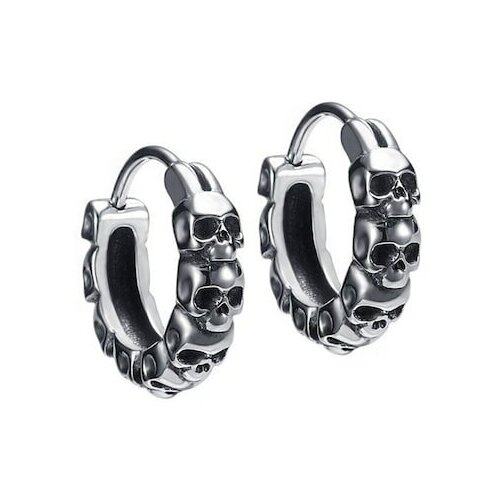 серьги кольца из стали с черепами Серьги , размер/диаметр 11 мм, серый, черный