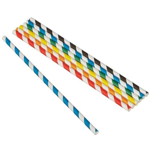 Трубочки для коктейля бумажная полосатая 'микс', 25 шт/уп...