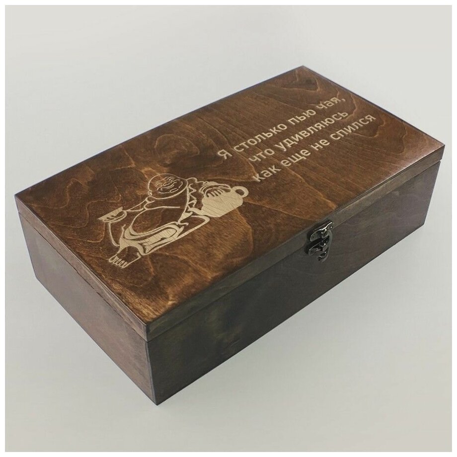 Коробка для чайных пакетиков Чайница из дерева, 4 отделения с узором чайный пьяница, будда - 119 - фотография № 1