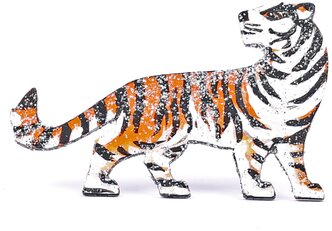 Брошь DARIFLY "Рыжий полосатый тигр с блёстками" деревянная, лакированная, ручная роспись, застежка булавка с фиксатором, поставляется в прозрачной пластиковой коробочке с атласным бантиком (символ Нового года 2022)
