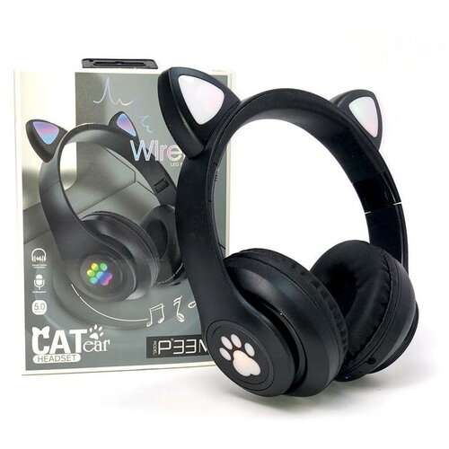 Беспроводные наушники Cat Ear P33M со светящимися ушками и лапками (Чёрный) 