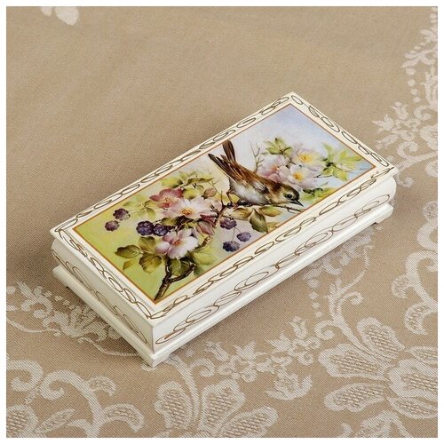 ооо сим Шкатулка - купюрница «Птица на ветке», белая, 8,5?17 см, лаковая миниатюра