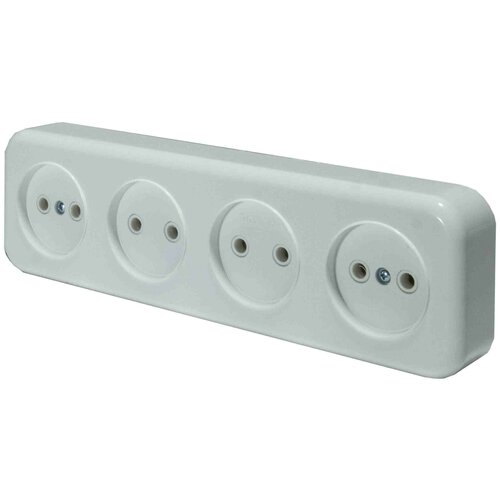 Розетка штепсельная, двухполюсная, без заземляющего контакта, Прямоугольная 4х-местная розетка открытой установки, IP20, 250 В, 16А