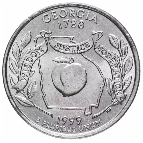 Монета 25 центов Джорджия. Штаты и территории. США Р 1999 UNC монета 25 центов квотер 1 4 доллара штаты и территории миннесота сша 2005 г в состояние unc без обращения