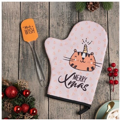 фото Набор подарочный "merry xmas" варежка-прихватка, лопатка силикон 7104534 доляна