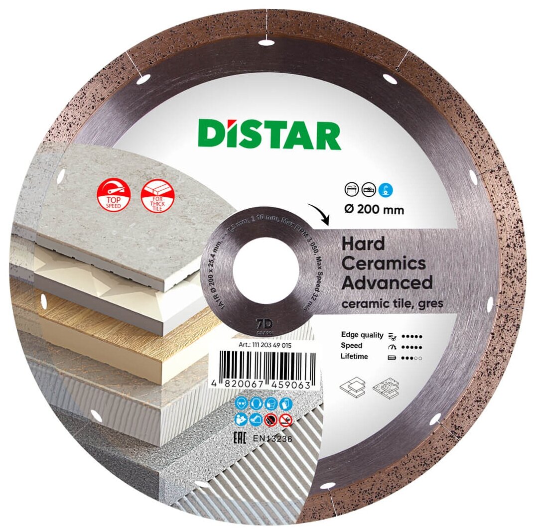 Диск алмазный Distar Hard Ceramics Advanced 1A1R 200*1,3*10*25,4 11120349015 - фото №1