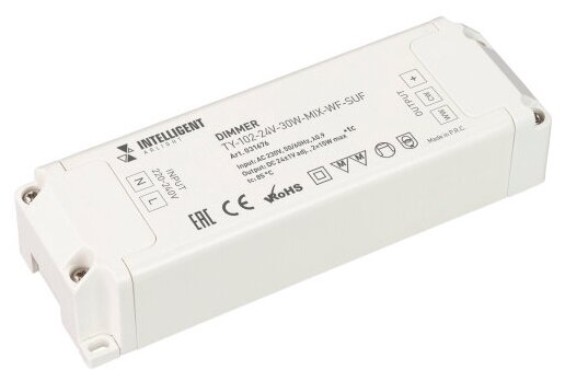 031676 INTELLIGENT ARLIGHT Диммер TY-102-24V-30W-MIX-WF-SUF (230V, WIFI, 433MHz, 2x0.6A) (IARL, Пластик)