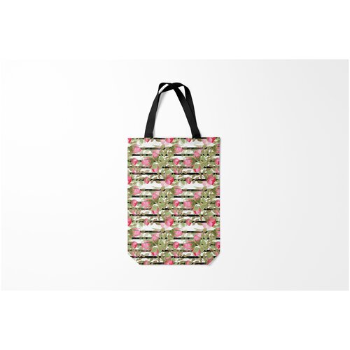 фото Сумка-шоппер / 31х42 см / популярные иллюстрации / узоры акварельные розы на полосатом burnettie