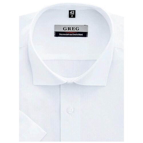 фото Рубашка мужская короткий рукав greg 100/109/white, прямой силуэт / сlassic fit, цвет белый, рост 174-184, размер ворота 42
