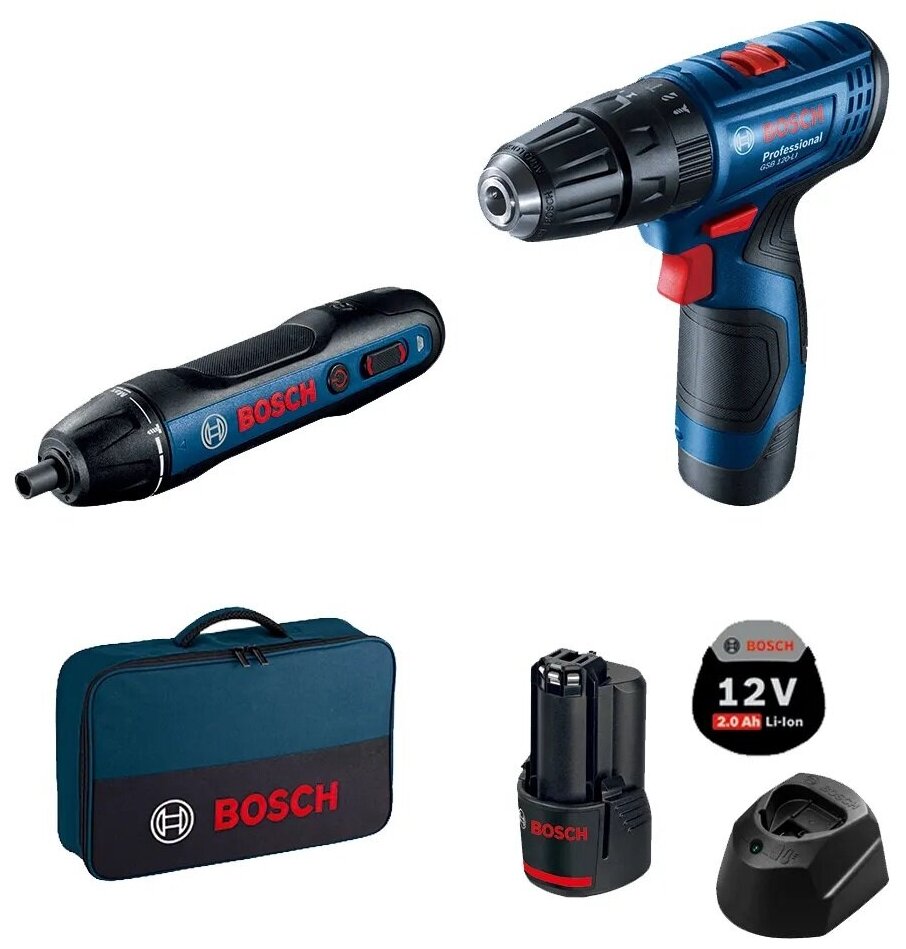 Аккумуляторная отвертка Bosch GO 2 + дрель GSB 120 LI 06019G8124