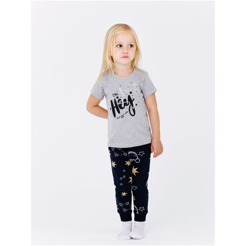 фото Комплект одежды diva kids для девочек, футболка и брюки, спортивный стиль, размер 92, серый, синий