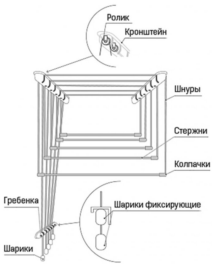 Сушилка для белья (5 ст.) 1,5м "Лиана-Люкс" (пластмассовое крепление) - фотография № 3