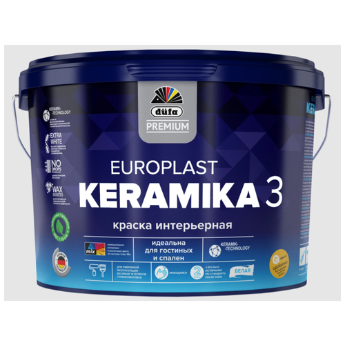 Краска акриловая Dufa Europlast Keramika 3 глубокоматовая белый 2.5 л 3.7 кг краска акриловая dufa premium europlast keramika 20 моющаяся полуматовая белый 1 5 кг