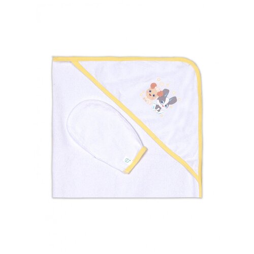Flyzay детское полотенце с уголком для новорожденных (купальная пелёнка) и рукавичка, друзья котик