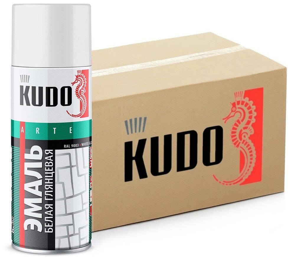 Краска универсальная KUDO, белый, глянцевый, аэрозоль, 520мл, комплект 12 шт.