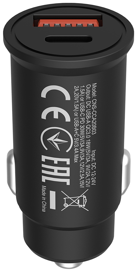 Зарядное устройство автомобильное Canyon CNS-CCA20B03 USB-A/C, черный - фото №2