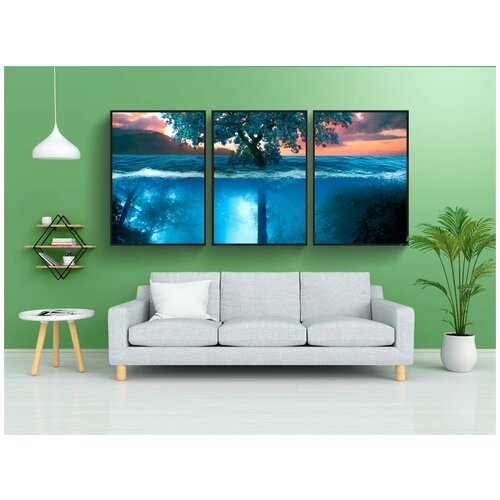 фото Набор модулных постеров для интерьера "человек, дерево, океан" 60x90 см. в тубусе, без рамки lotsprints
