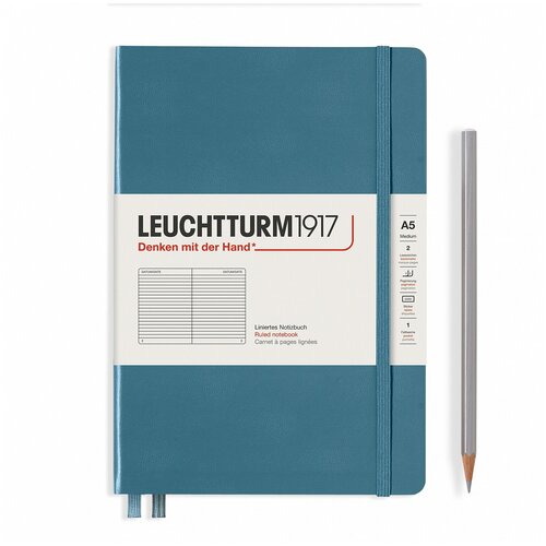 Блокнот Leuchtturm Rising Colours А5 (в линейку), голубой камень, 125 листов, твердая обложка