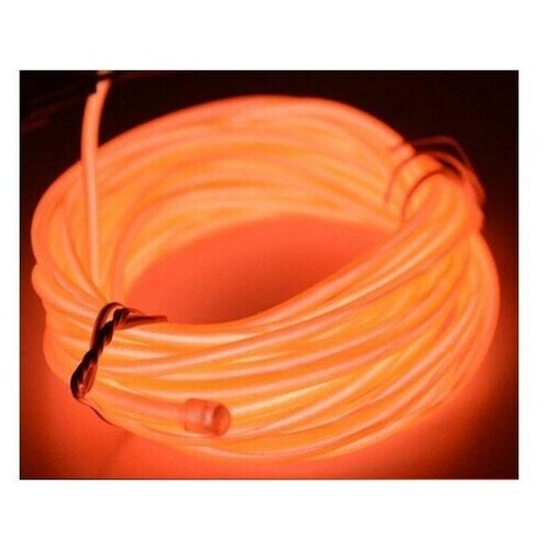 Led гибкий неон узкий (EL провод) 2,3 мм, 1 м, с разъемом для подключения. Цвет свечения: Оранжевый