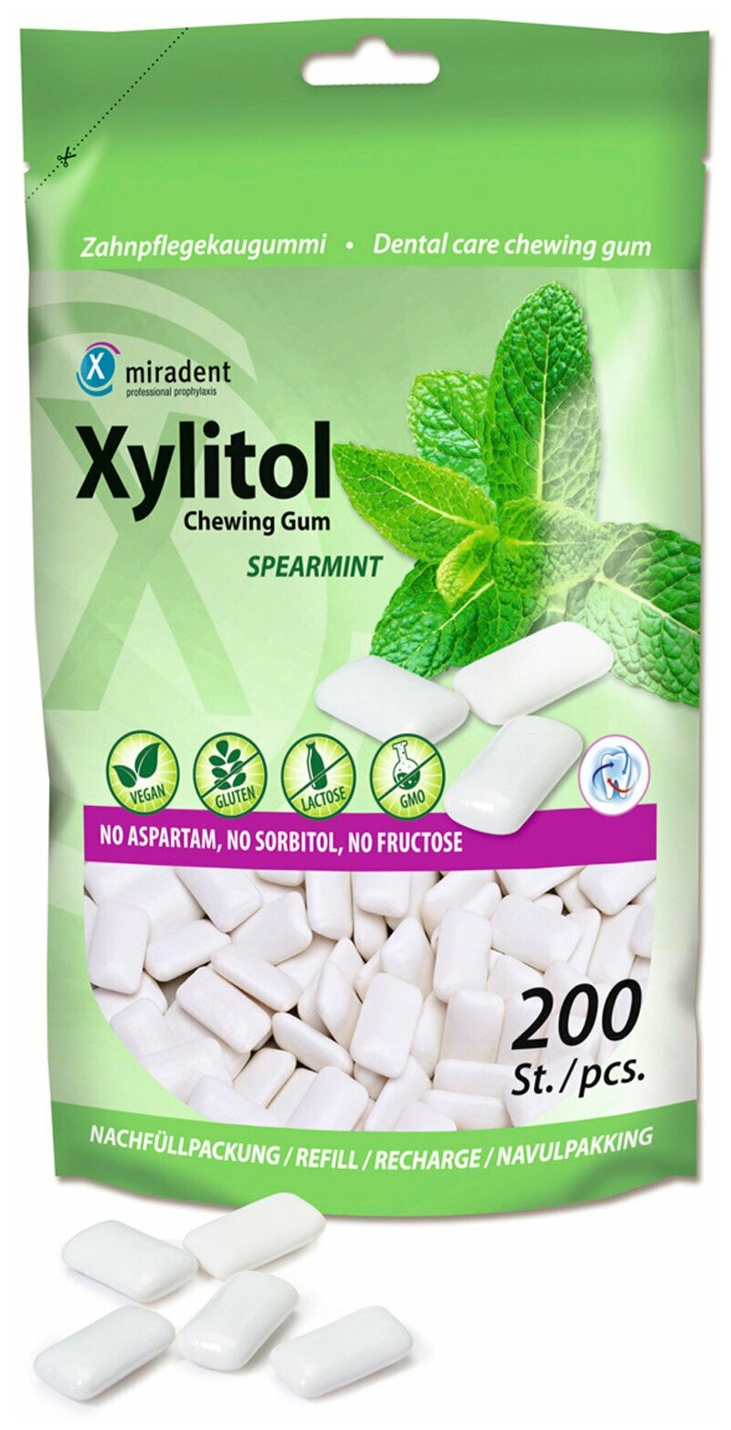 Xylitol Chewing Gum Spearmint жевательная резинка со вкусом свежей мяты 200 подушечек - фотография № 1