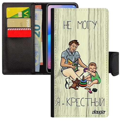фото Противоударный чехол книжка для // samsung galaxy a40 // "не могу - стал крестным!" карикатура прикольный, utaupia, светло- серый