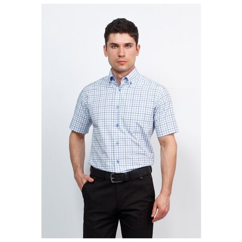 Рубашка мужская короткий рукав CASINO c125/0/451/Z/b/1, Полуприталенный силуэт / Regular fit, цвет Голубой, рост 174-184, размер ворота 39 голубой/белый  