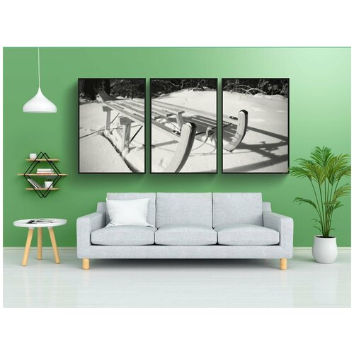 фото Набор модулных постеров для интерьера "санки, зима, снег" 60x90 см. в тубусе, без рамки lotsprints