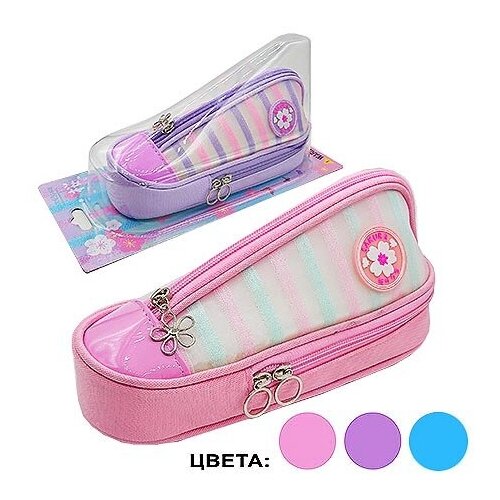 Пенал KWELT 2 отделения 230*85*110мм Кед Sakura, цвет - ассорти (без возможности выбора цвета), текстиль, пакет, европодвес