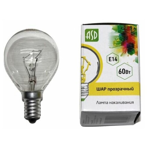фото Лампа накаливания шар p45 60вт 220в е14 пр 630лм asd