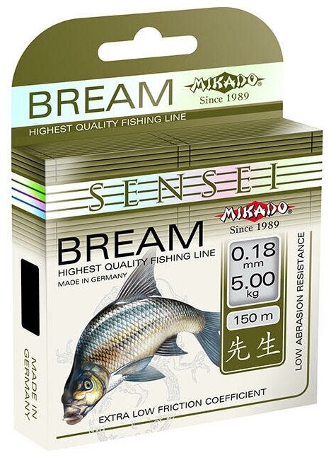 Леска мононить Mikado SENSEI BREAM 0,20 (30 м) - 5.90 кг.