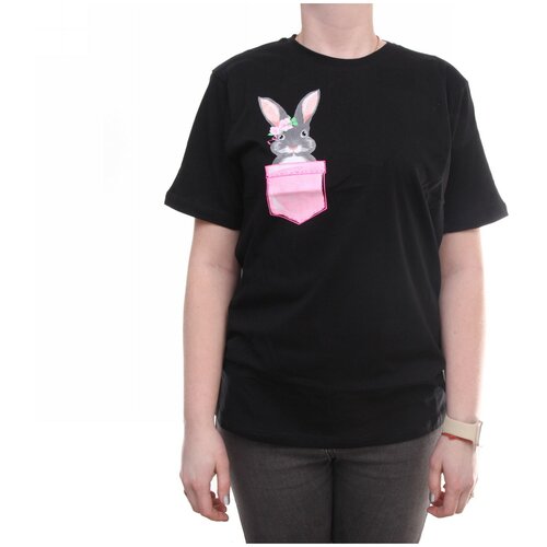 фото Футболка с принтом "зайка лилу в кармане", цвет черный, р. 48 ультрамарин