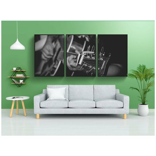 фото Набор модулных постеров для интерьера "черное и белое, музыка, музыкант" 60x90 см. в тубусе, без рамки lotsprints