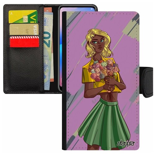 фото Чехол книжка для мобильного iphone 8 plus, "девушка и цветы" манга модель utaupia