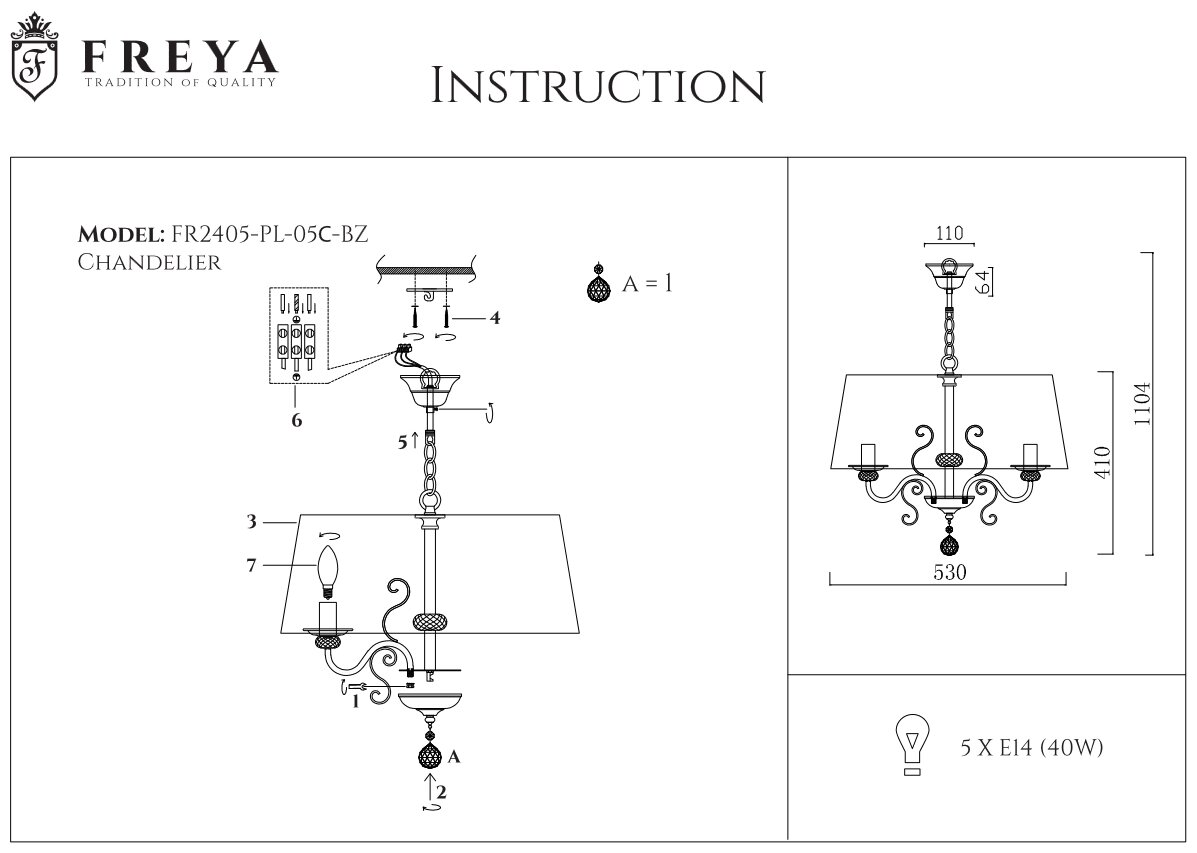 Люстра Freya Classic Driana FR2405-PL-05C-BZ