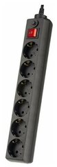 Сетевой фильтр с заземлением и кнопкой Perfeo Power+, 1,8 м, 6 розеток (черный)