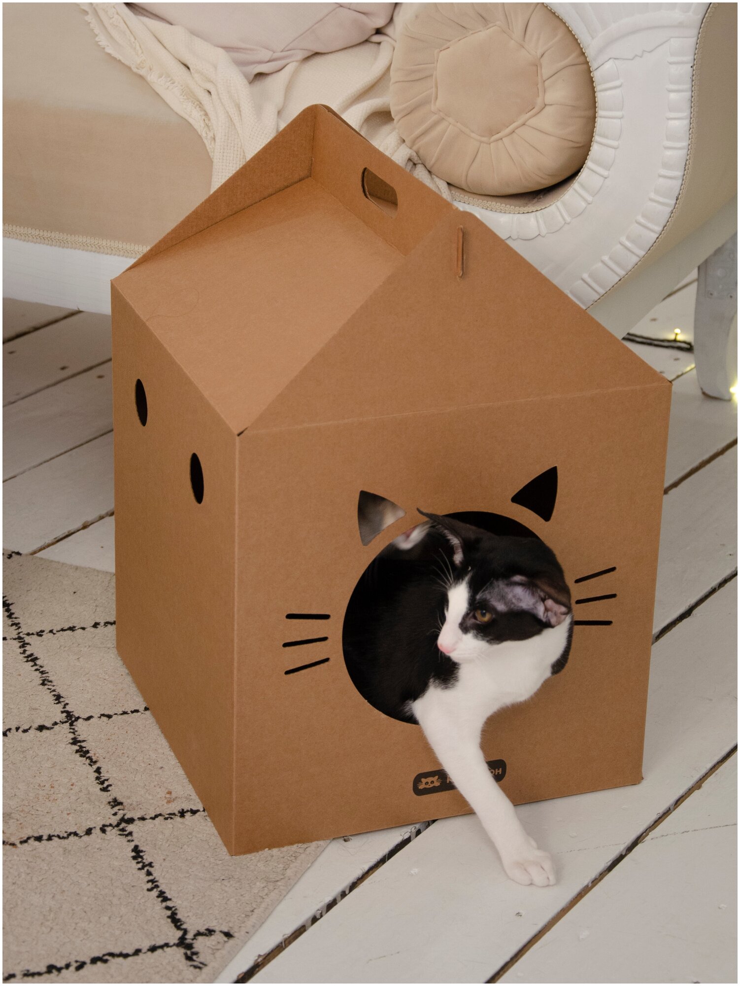 Домик для кошки из картона Kubik / игрушка для животных / Картонная коробка/ Игровой комплекс, цена 300 руб. купить в Зеленогорске