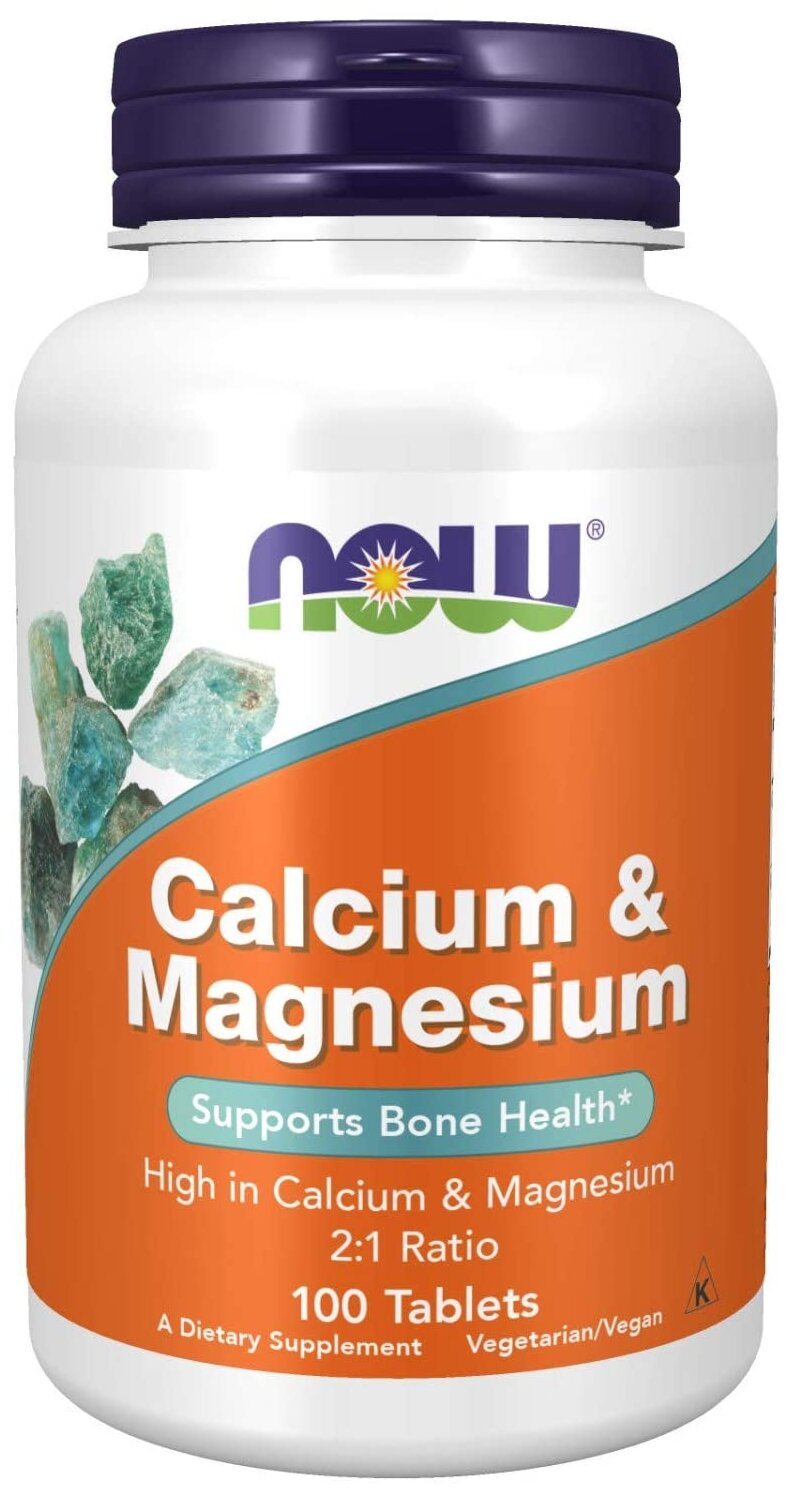 Таблетки NOW Calcium & Magnesium, 100 г, 100 шт.